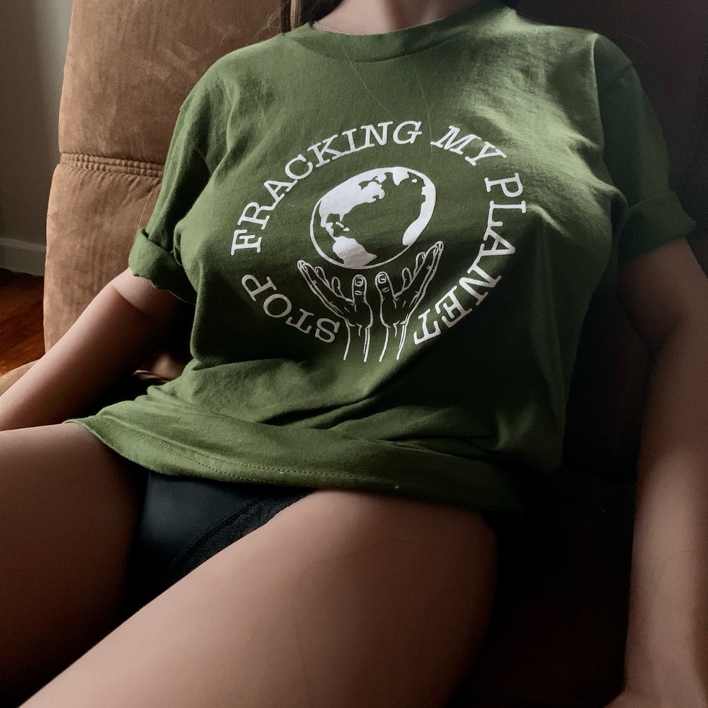 STOP FRACKING MY PLANET - Signature T-shirt made in the USA by American Apparel